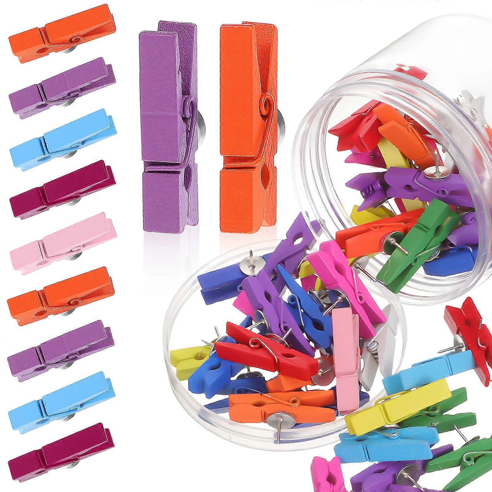 Wooden Push Pin Clips for Office Use Multifunctional Bulletin Board Pins with Metal and Wood 50 Pcs
