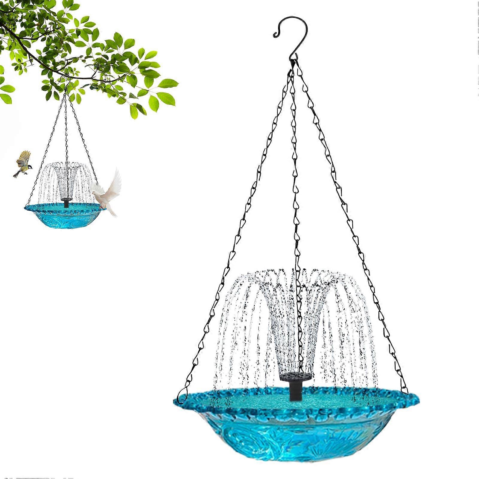 Vogelbad Für Außenbereich | Solar Vogelbrunnen Mit Hängbarem Trinknapf Für Garten Balkon Terrasse Kolibri Blau