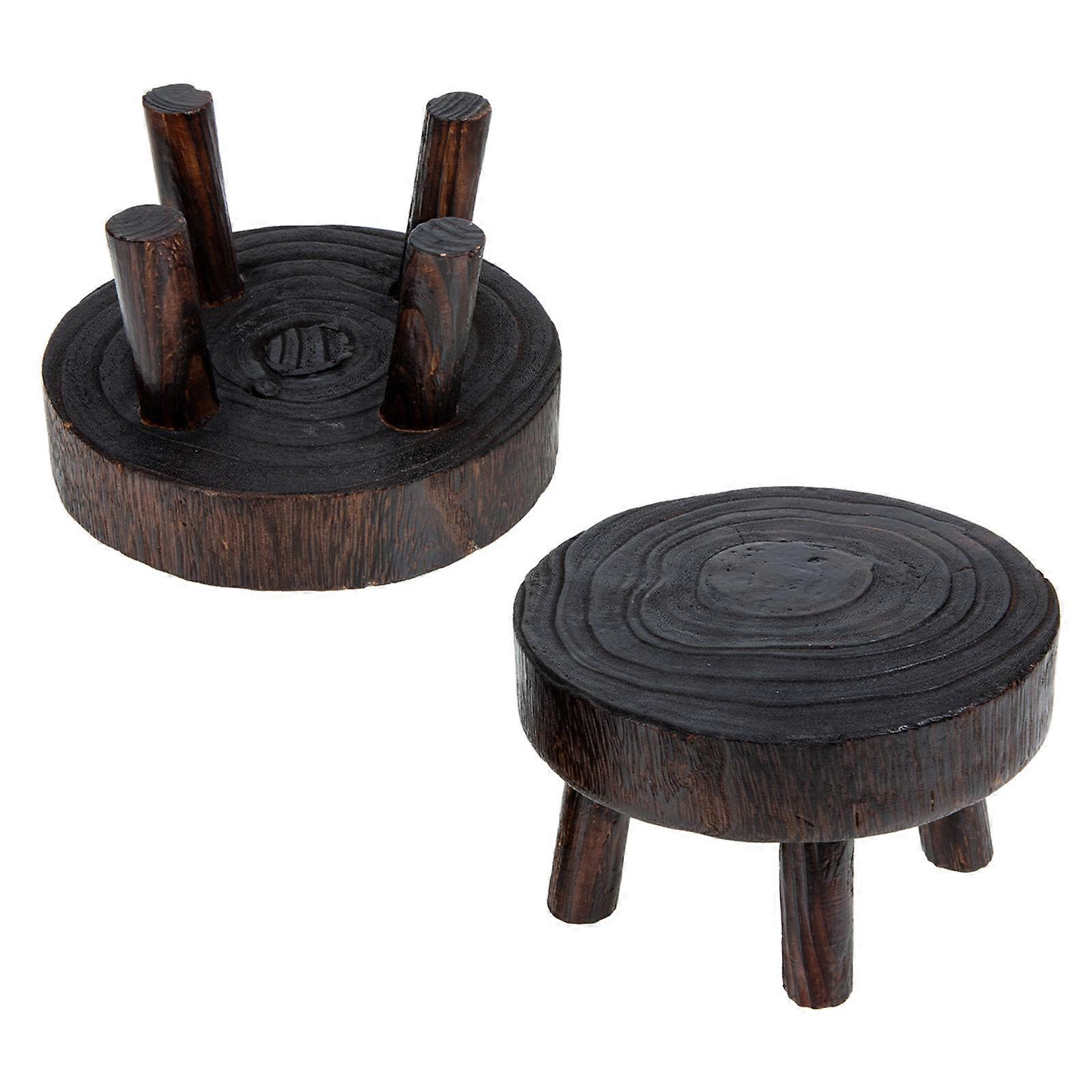 Coffee Wooden Plant Stand for Home Use Stable Flower Pot Holder Made of Plastic 2 Pieces