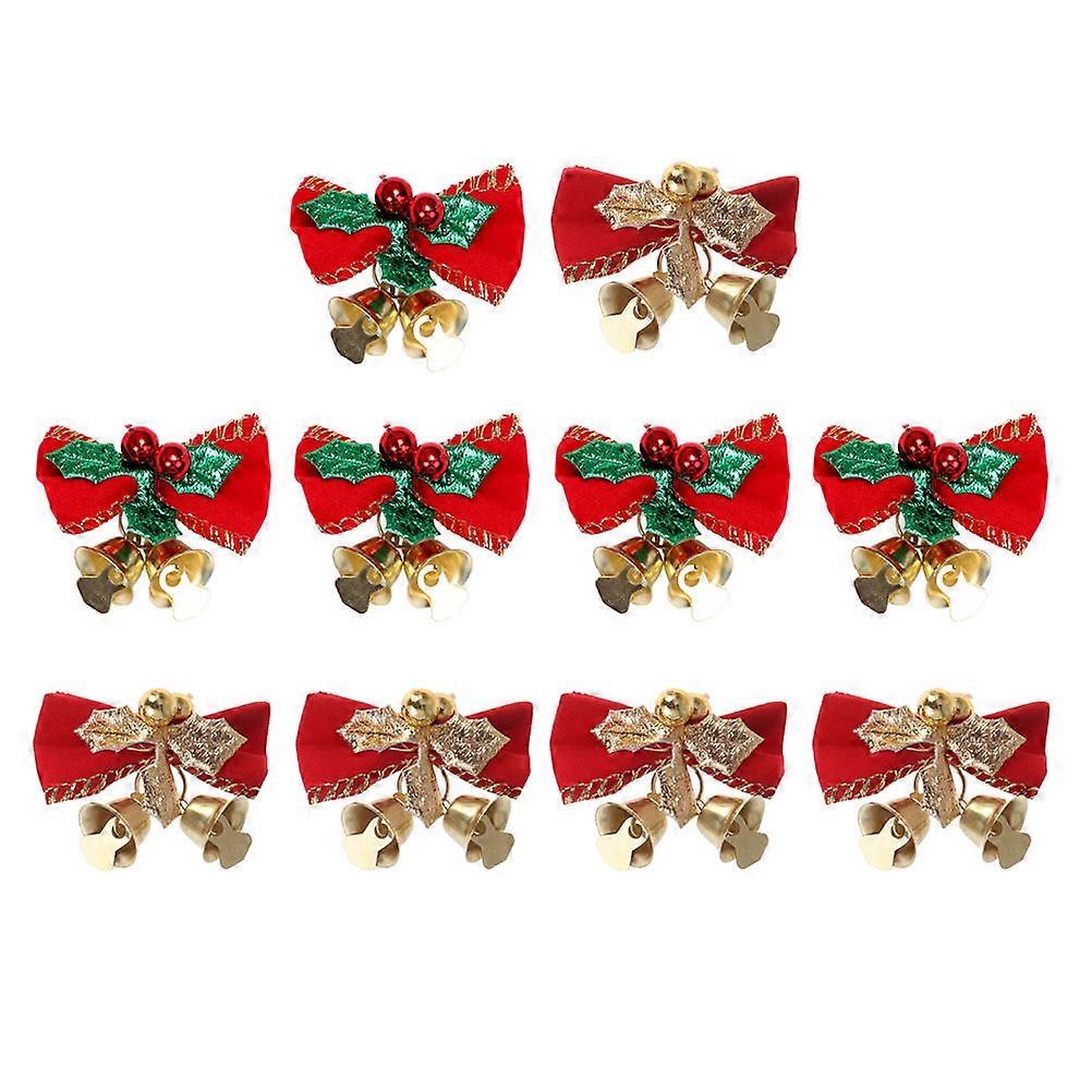 Χριστουγεννιάτικη Διακόσμηση Bowknot Bell Decors Στολίδια Στεφάνι Κόκκινο με Πράσινα Φύλλα 5x3cm 10τμχ