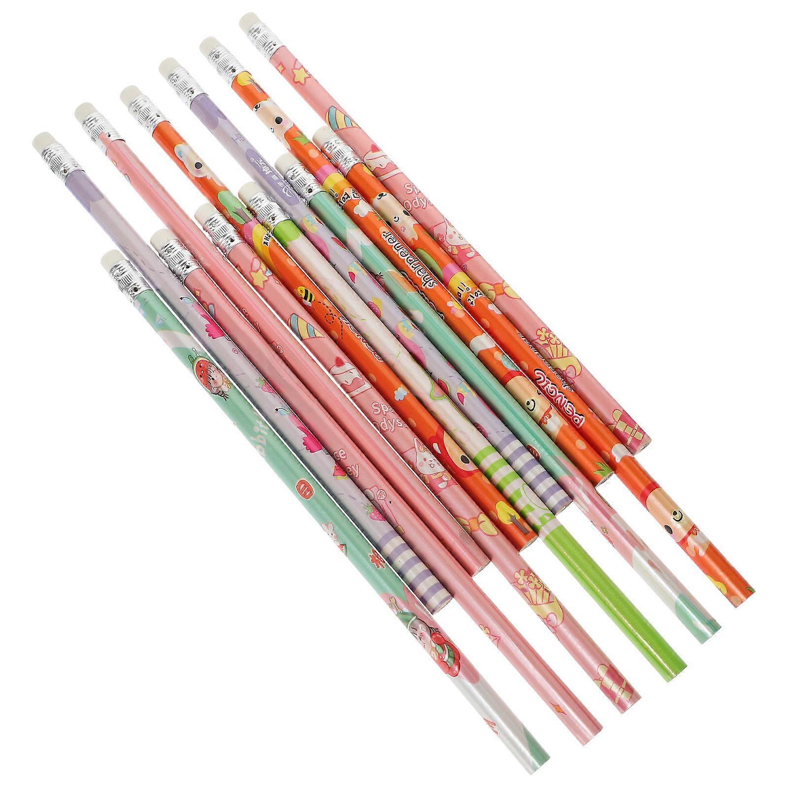 12Pcs Sketch Pencils Cartoon Themed Writing Pencils Student School Supplies Assorted Color Ideal For Various Occasions