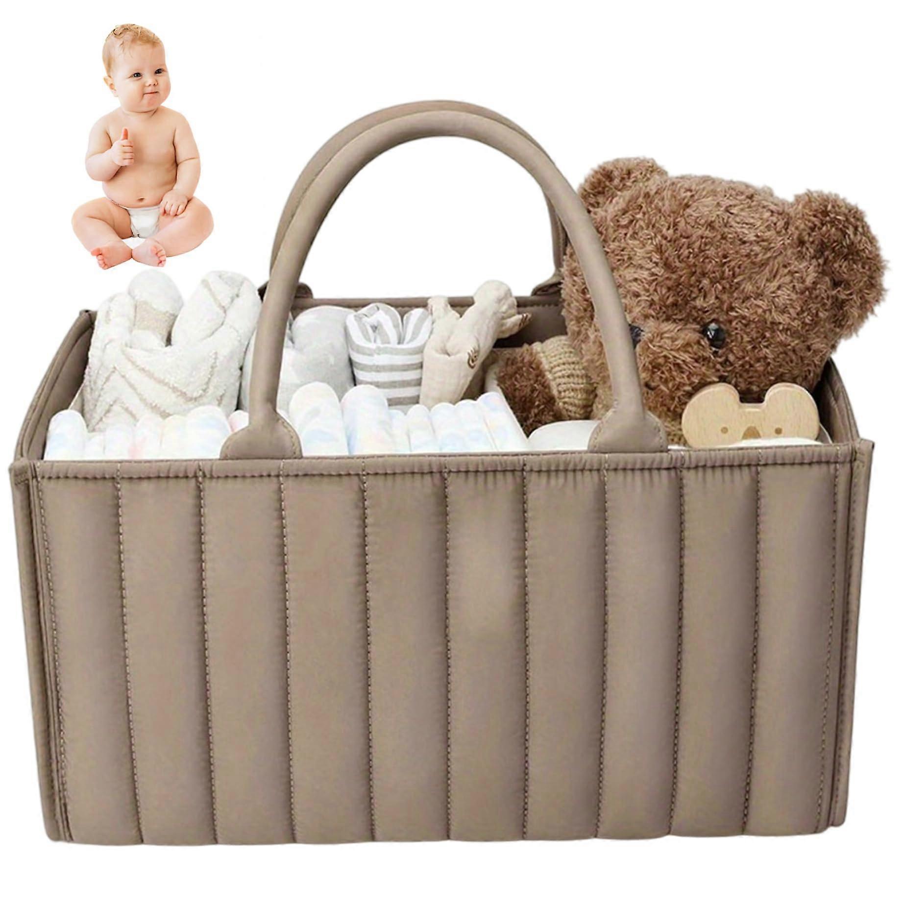 Baby Nappy Caddy 15 x 10 x 7 Felt Nappy Caddy Organiser with Removable Dividers and Lifting Handle for Wipes, Clothes and Toys, Mom Gifts