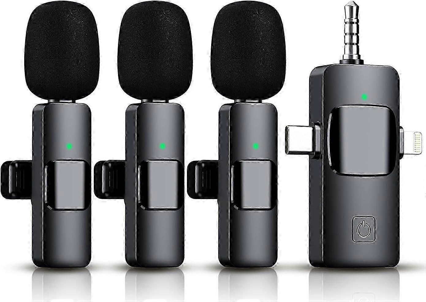 3 in 1 Wireless Lavalier Microphone for iPhone, iPad, Android, Camera,12-Hour