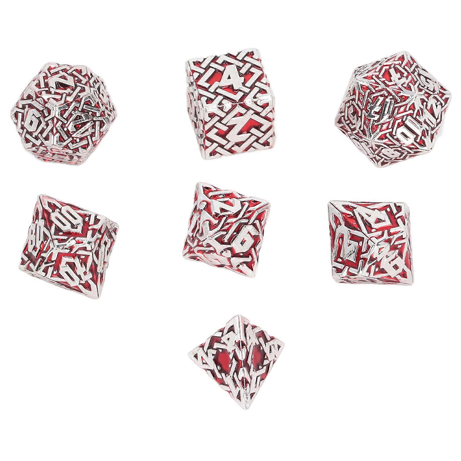 7pcs Polyhedral Dice Set Maze Pattern Clear Number Soild Exquisite Carving Electroplate Board Game Dice Red