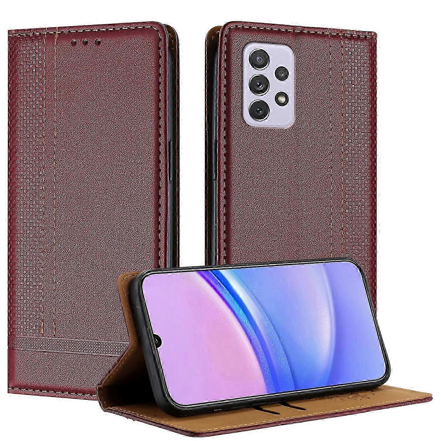 Case For Samsung Galaxy A72, Vintage Stitch Leather Wallet Case Card Slot Kickstand Magnetic Closure Shockproof Flip Folio Case Cover