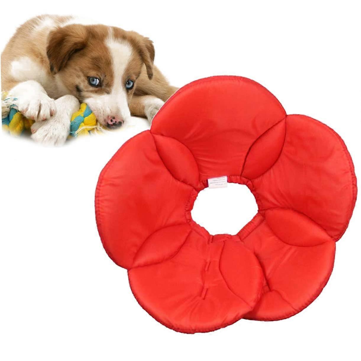 Protective Collar for Dogs Red Polyester Sponge with Floral Pattern AntiBite and AntiEscape Collar for Pets Size XL