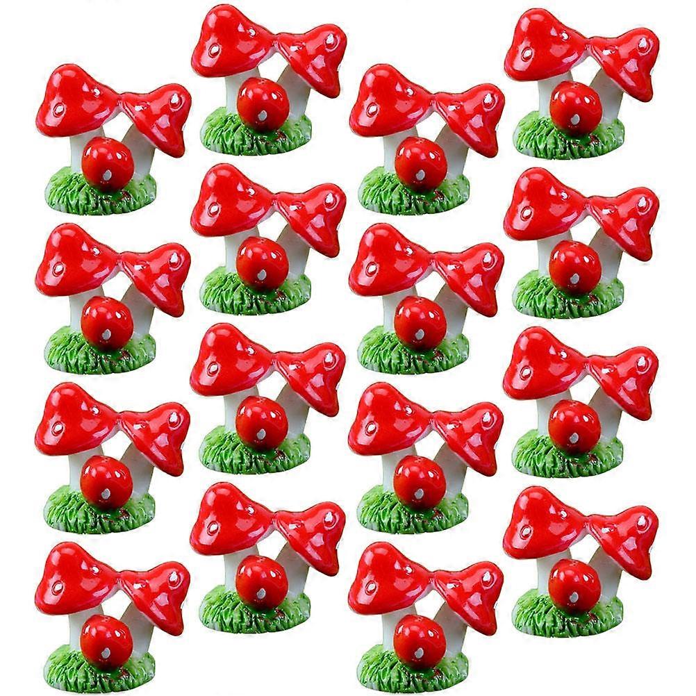 20Pcs Mini Resin Mushroom Models For Bonsai Office Desktop And Party Decorations In Elegant Red Mushroom Shape Design