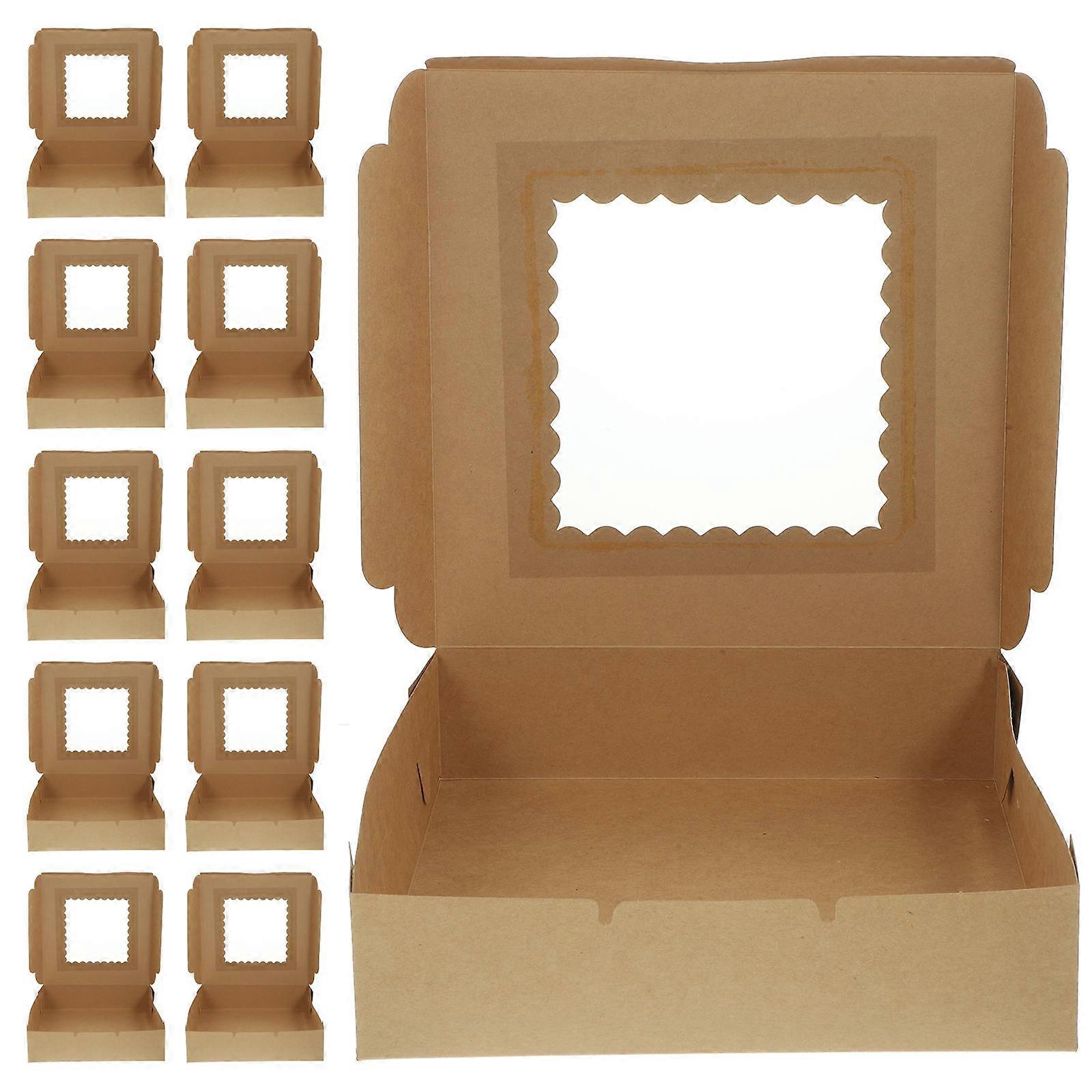Pastry Boxes with Window for Storage Lightweight and Durable Paper Material Khaki Color 10x10 Inches