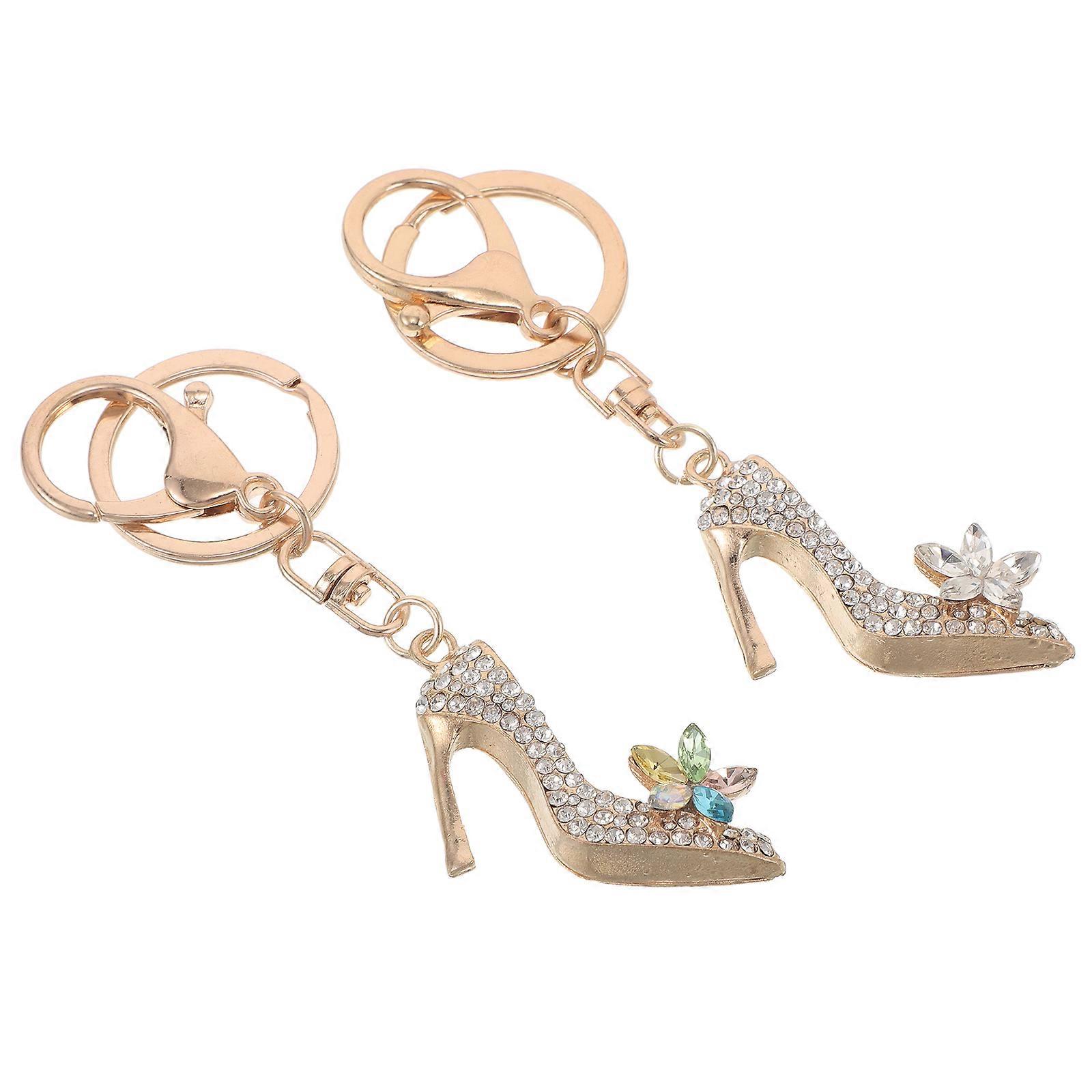 クリスタルハイヒールシューズペンダントキーホルダー、ラインストーンスパークル合金スタイリッシュなオーナメント&バッグチャーム、女性用