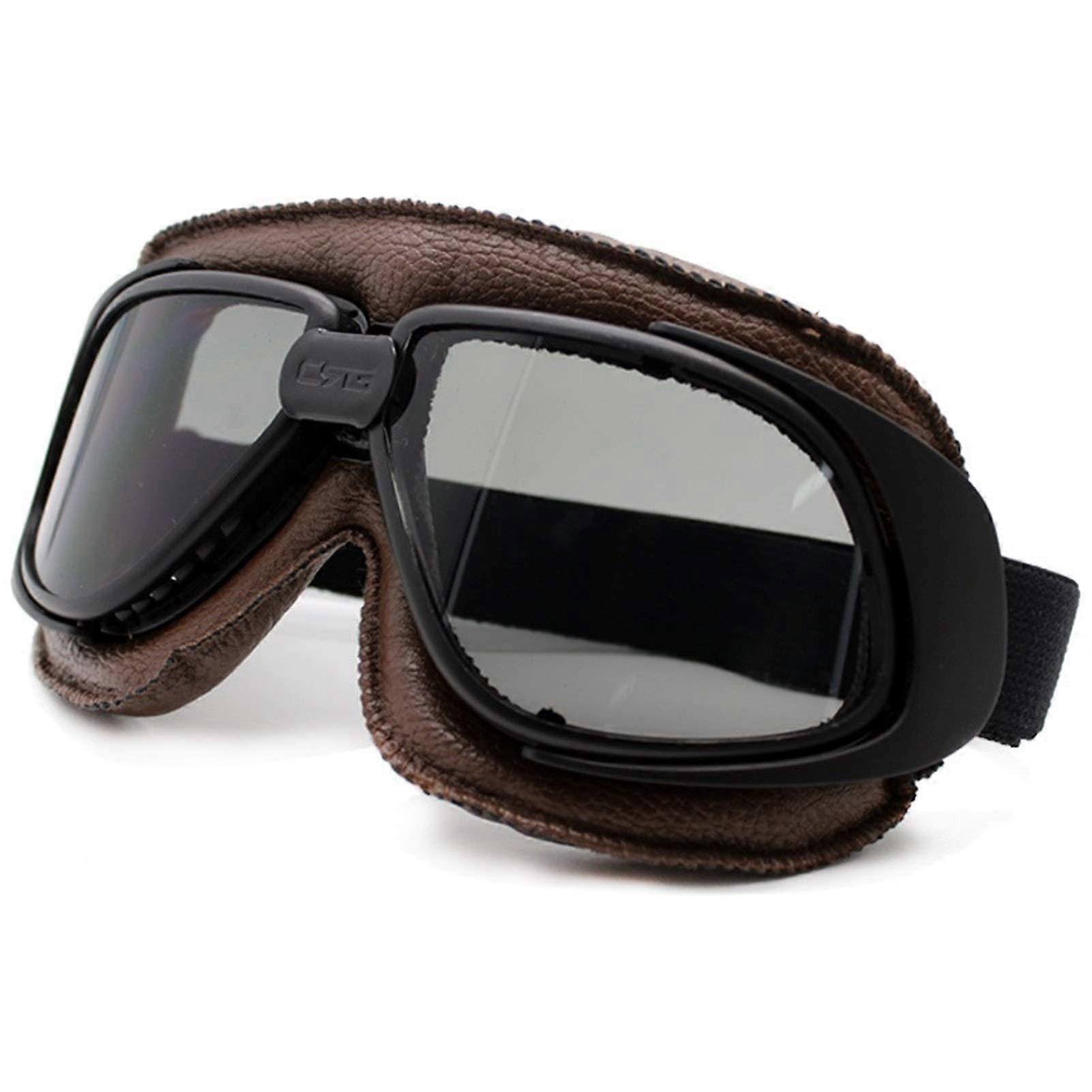 Cross Goggles Motorcycle Vintage Pilot Biker Leather Moto Goggles (Brown)