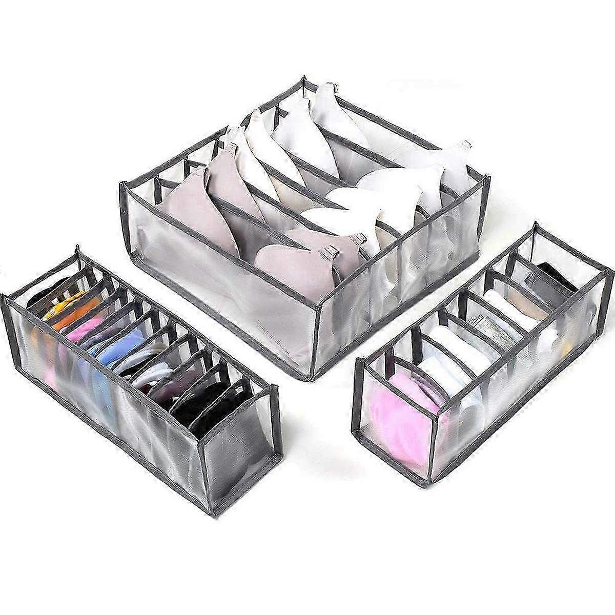Set of 3 Grey Collapsible Drawer Dividers for Organizing Underwear & Accessories - Space-Saving Storage Solution