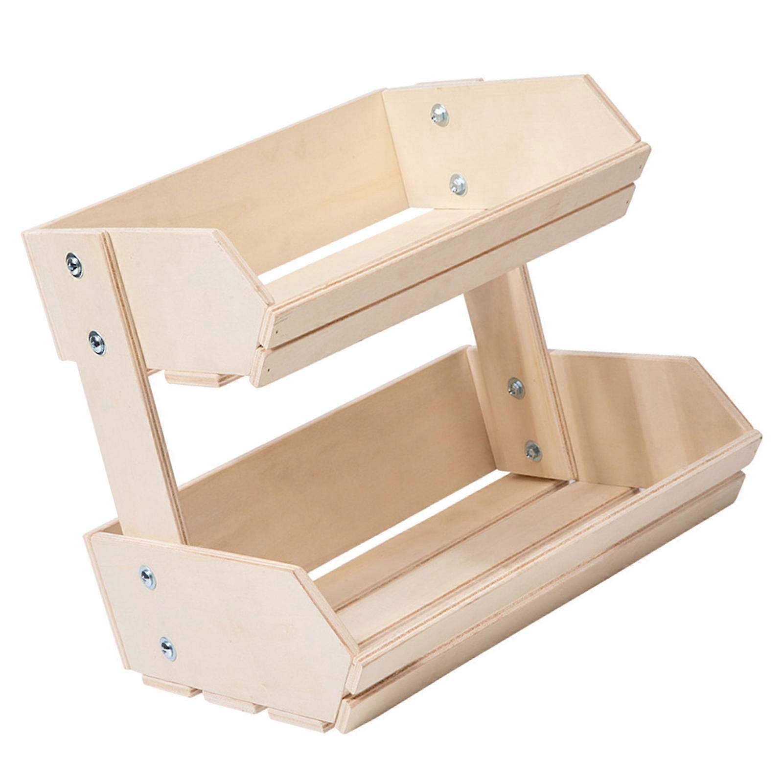 Double Layer Wood Fruit And Vegetable Holder Detachable Design Storage Rack For Efficient Kitchens And Home Storage Multicolor
