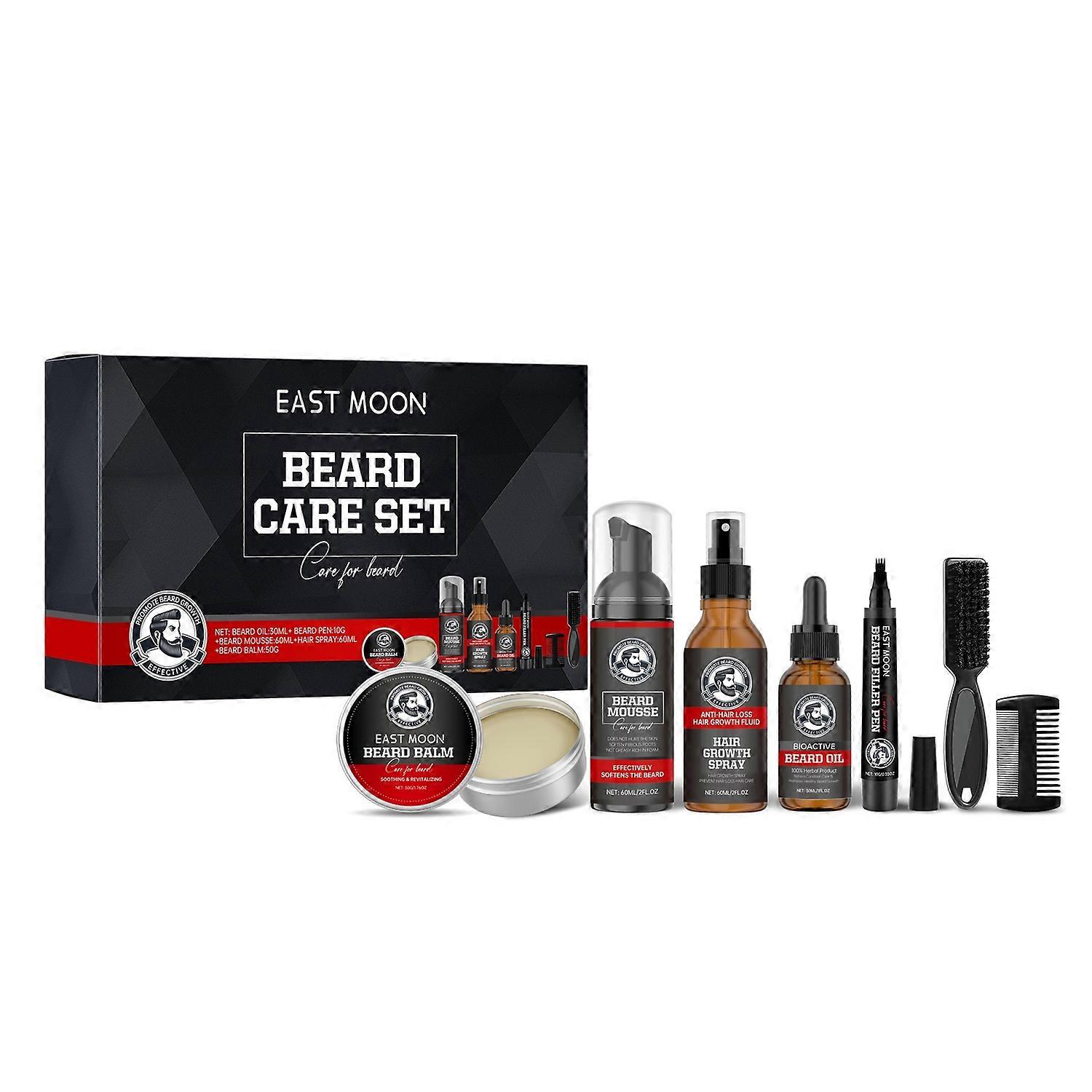 1-6x EAST MOON Beard Care Kit for Men Beard Balm / Hair Growth Spray / Bear Mousse / Beard Oil / Bea