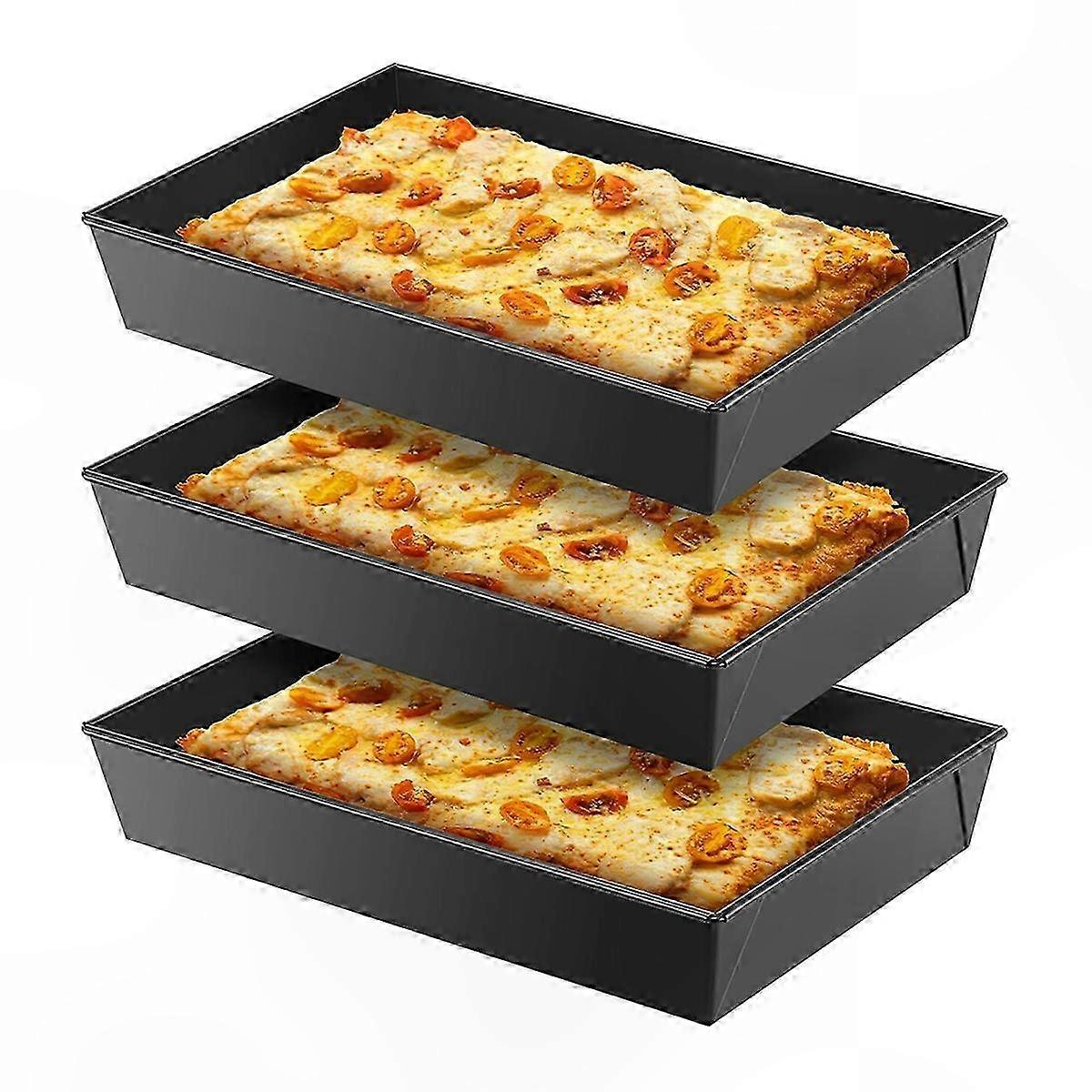 Heavy Duty Rectangular Pizza Pan Set - 3-Piece Baking Pans for Homemade Pizza