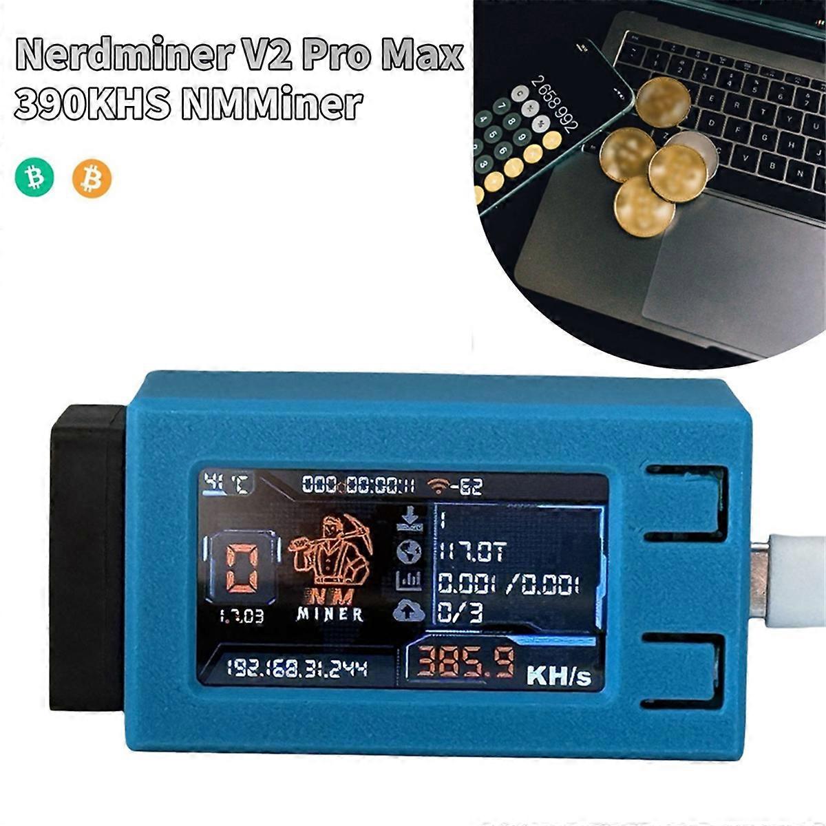 Nerdminer V2 Pro Max NMMiner 390KH/S Solo Lottery Miner with Cool Fan Bitcoin  Crypto Miner