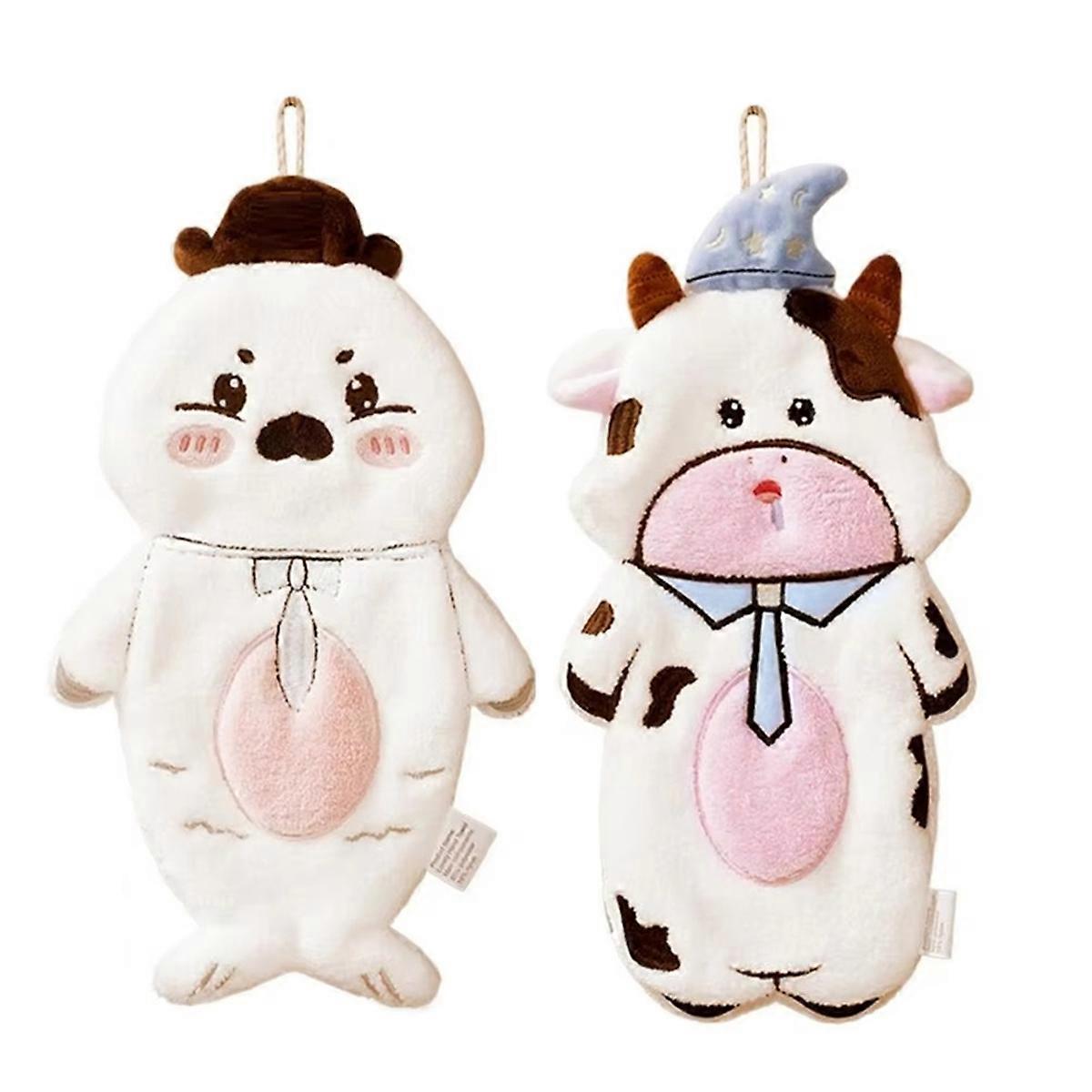 Towels Cute Animal Hand Towels Coral Fleece Absorbent Bath Towels Puff Hand Towels with Loop for Home