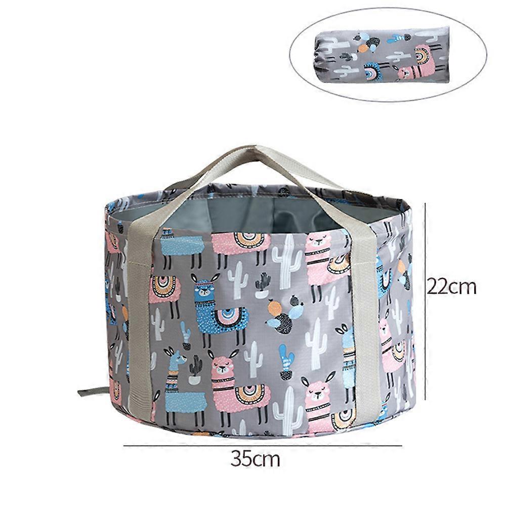 Collapsible Portable Travel Bucket with Alpaca Pattern Storage Bag, PEVA Material for Camping, Hiking, and Outdoor Use