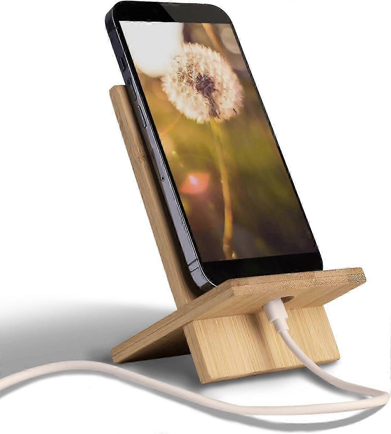 Bamboo Tablet Stand Holder Adjustable Folding Wood iPad Stand with Chargeable Hole for Desk iPad Cooking Stand (Phone Stand)