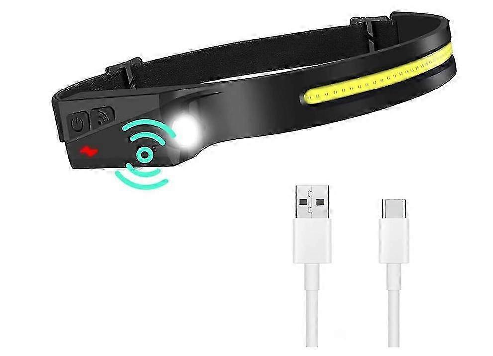 2025 Headlamps Rechargeable Head Torch LED Head Torch Rechargeable with Waterproof Motion Sensor COB Flashlight LED Head Light Torch(Black)