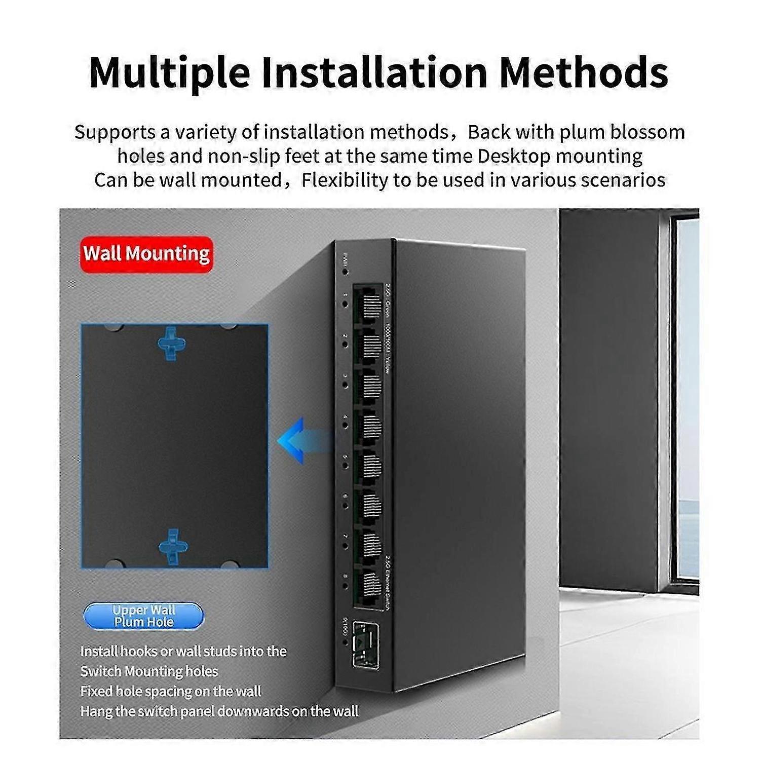 2,5-Gbit-Netzwerk-Switch mit 8 Ports 2,5 Gbit/s nicht verwalteter Ethernet-Switch mit 10-Gbit/s-SFP+-Steckplatz Home Lab Kleiner Setup-Switch EU-STECKER