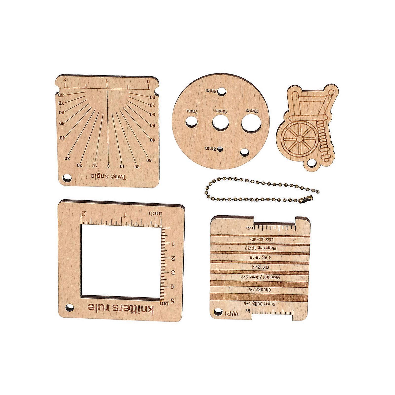 Wooden Knitting Ruler Set with Angle Gauge & Yarn Density Tool