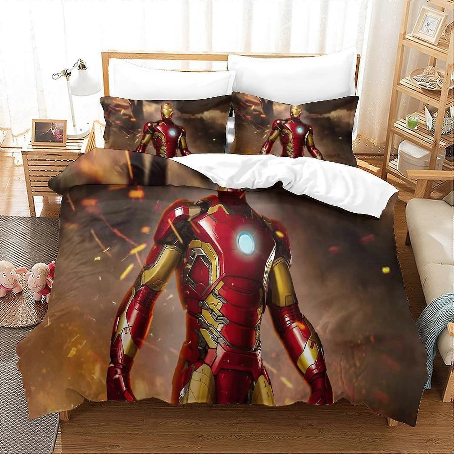 Duvet Cover Set Double Iron Man Printed Duvet Covers Bedding Set for in Kids Teens Adults Soft Hypoallergenic Quilt Cover with Pillowcase with Zipeer 