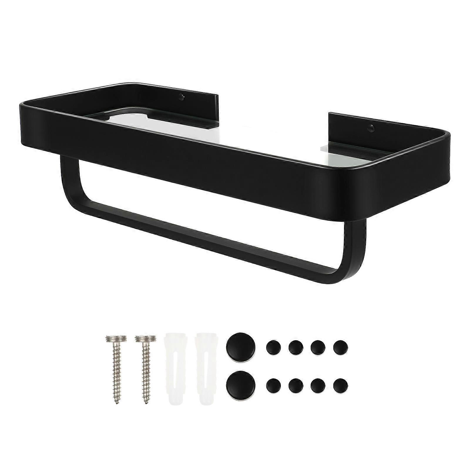 Wall Floating Shelves Black Aluminum Alloy with Towel Bar for Bathroom