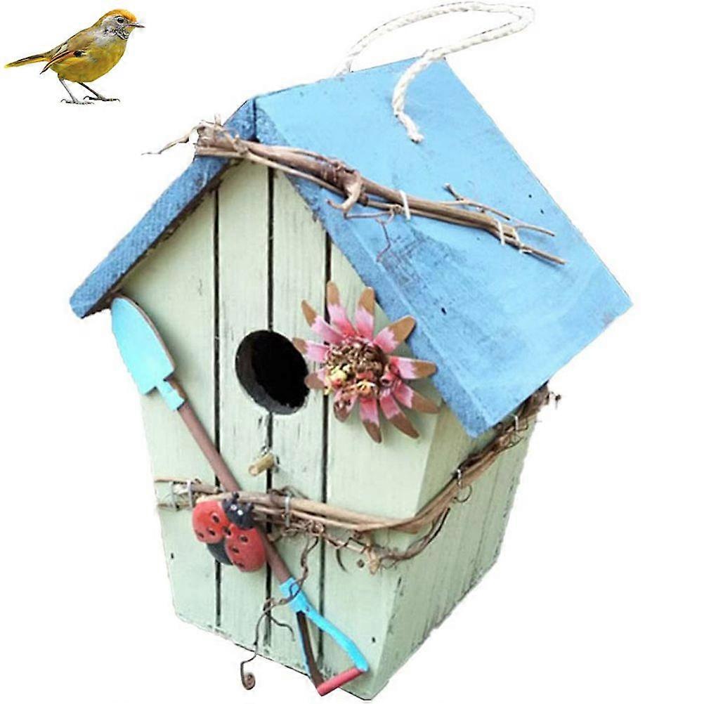 7.8 inch Wooden Birdhouse Hand Painted Bird House for Outdoor Hanging Bird House Garden Decoration