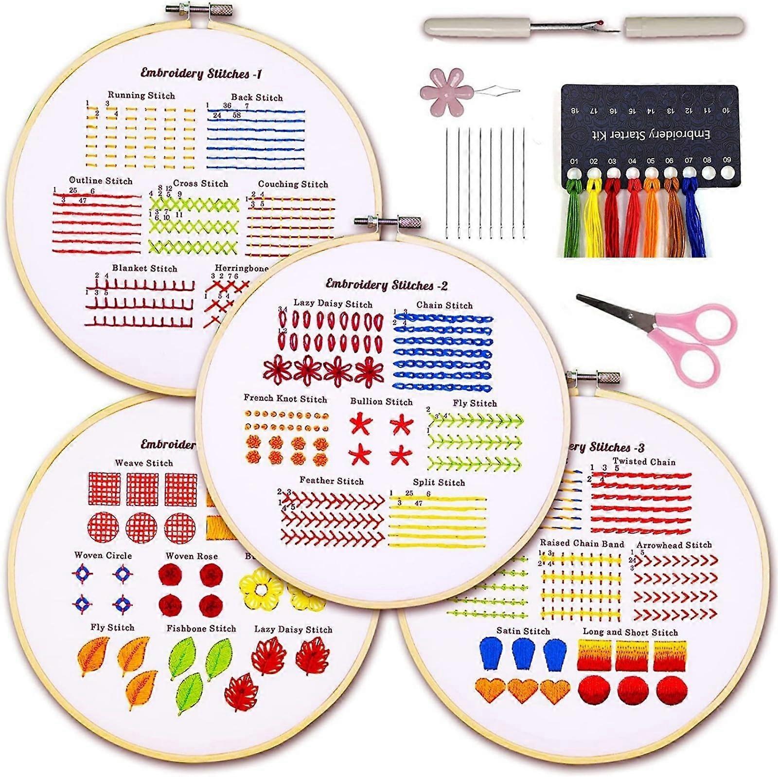 Classic Stitch Practice Embroidery Kit for Adults Beginners with Embroidery Patterns, Video Tutorial, Instr. Booklet