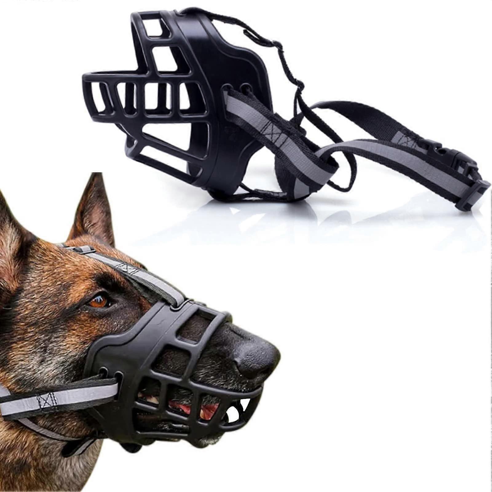 Dog Muzzle Soft Rubber Basket M4 Adjustable Straps For Small Medium Large Dogs Reflective Black Allows Drinking Panting