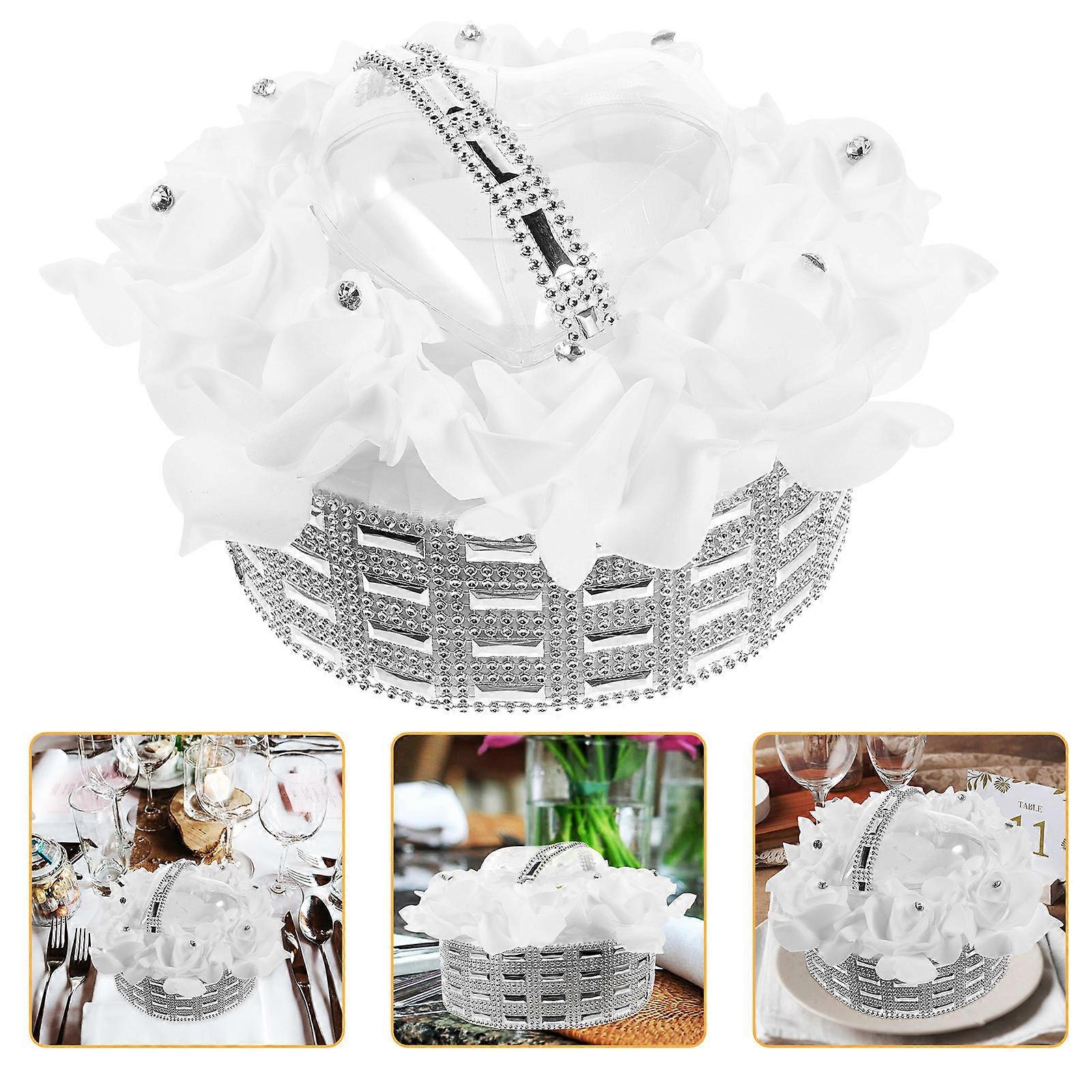 Romantic Wedding Ring Holder for Ceremony Silver Heart-Shaped 2Pcs Box