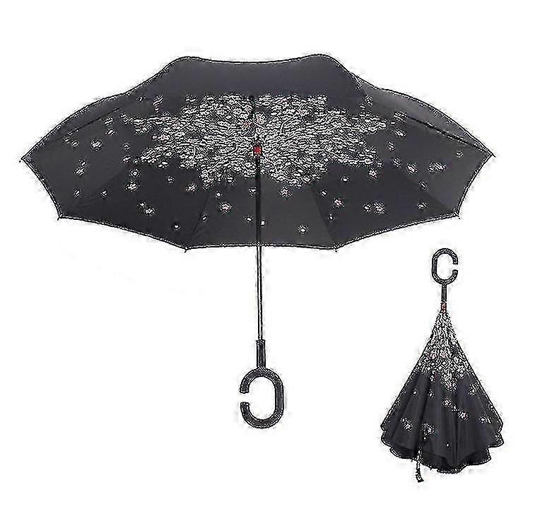 25-26 C-handle Parasol Folding Rain Windproof Umbrella Double Layers Inverted Reverse-g
