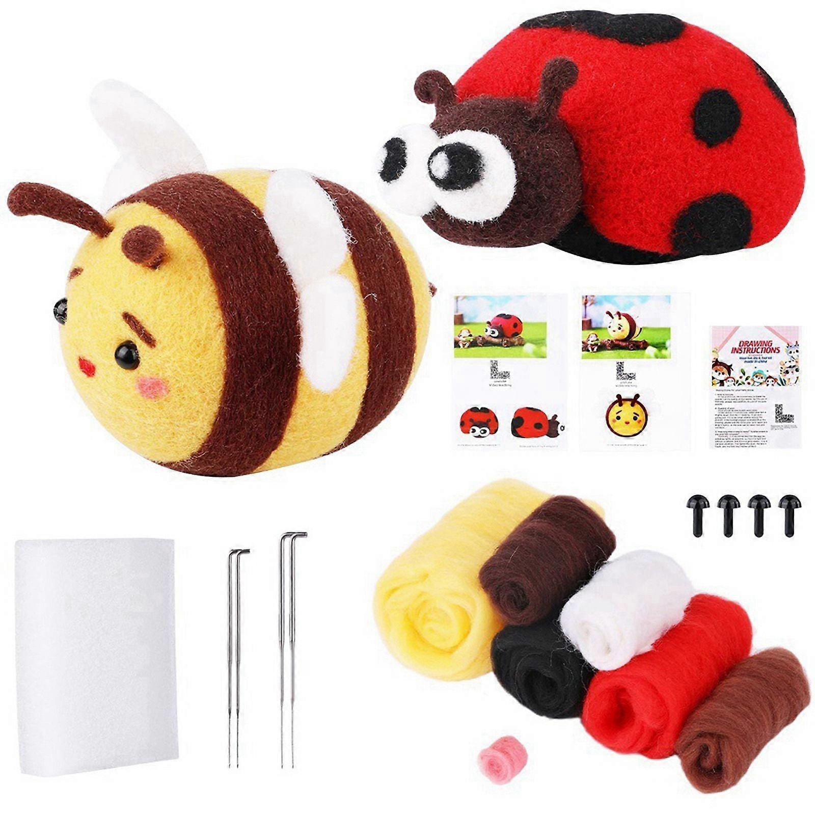Needle Felting Kit, Wool Needle Felting Kit (Ladybug, Bee), with Instruction, Felting Foam Mat, Wool Felting Supplies