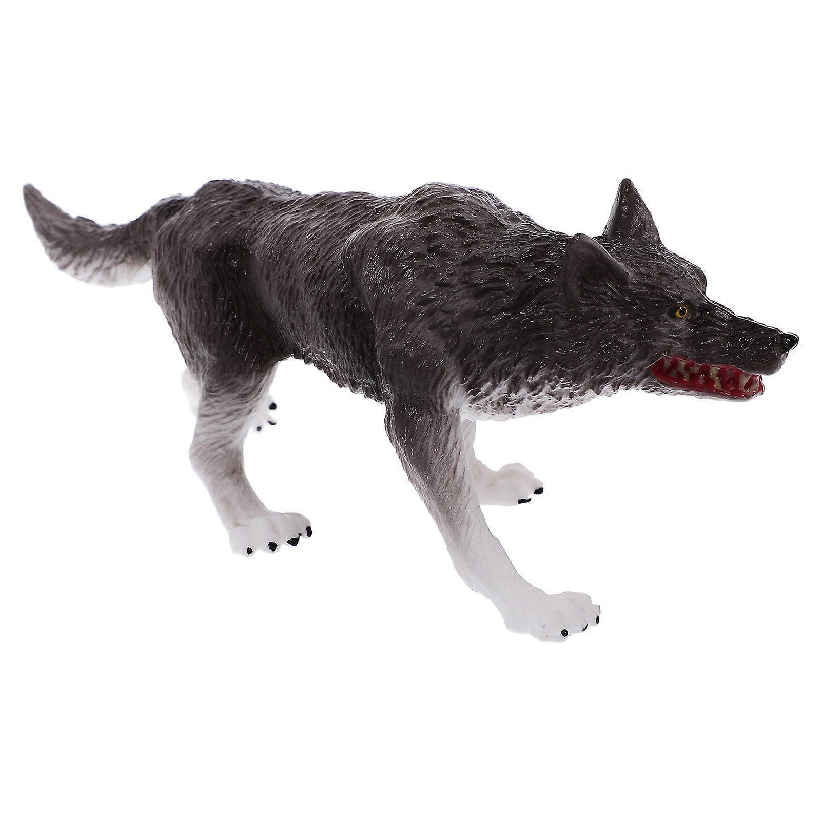 Simulation Style Small Wolf Model Cognitive Toy For Friends Desk Decoration Grey ABS Material 1Set