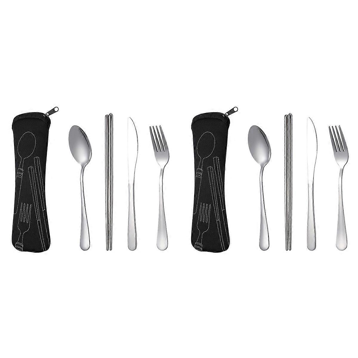 4Pcs Set Dinnerware Portable Spoon Fork Steak Knife Set Black