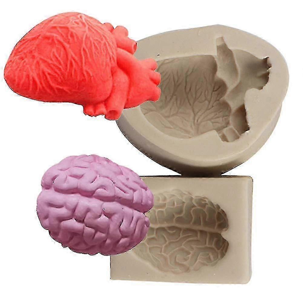 Diy Halloween Simulation Human Organ Silicone Molds 3d Heart And Brain Fondant Cake Mould Chocolate Biscuit Polymer cy
