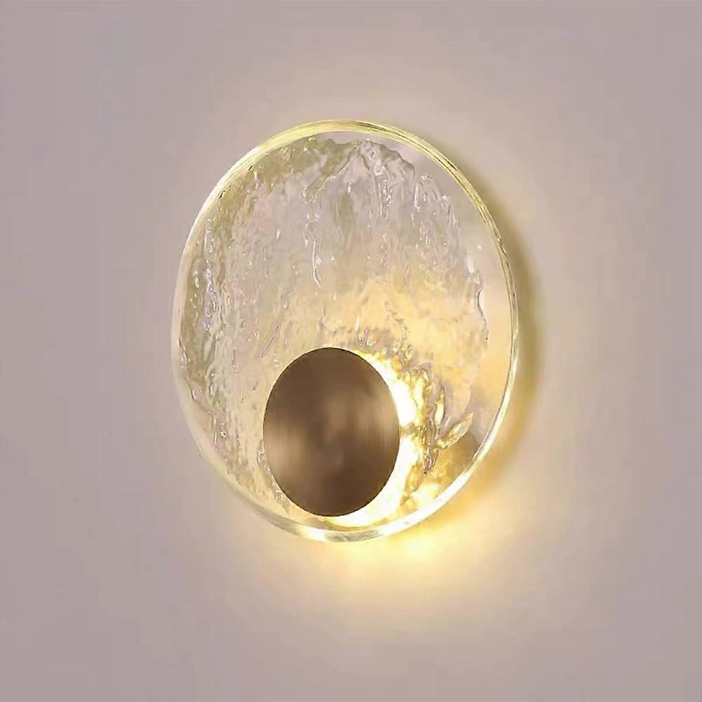 Round Crystal Wall Lamp Brass Wall Light Clear Ripple Shade 5W LED Bedside Sconce 3 Color Mode Nordic Minimalist 25cm
