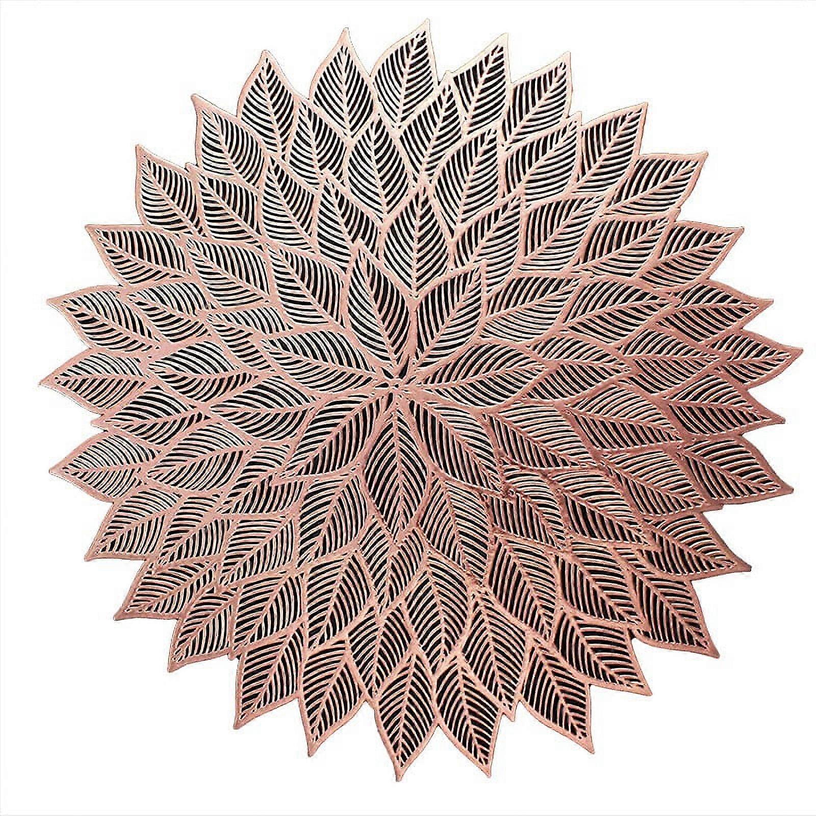 Placemats Set of 6, Round Hollow Out Flowers Place Mats for Dining Table Pressed Gold