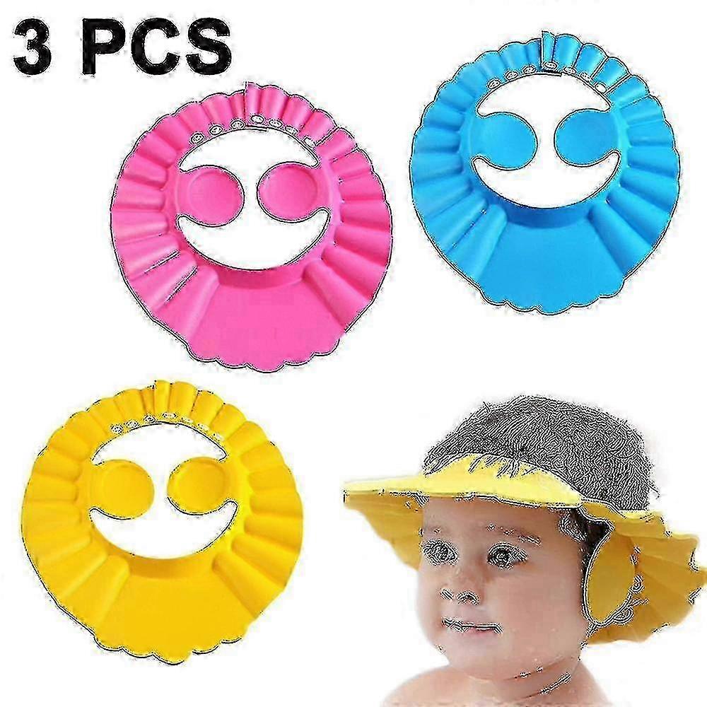 3 Pcs Baby Shower Cap- Soft Adjustable Hat Safe Shampoo Shower