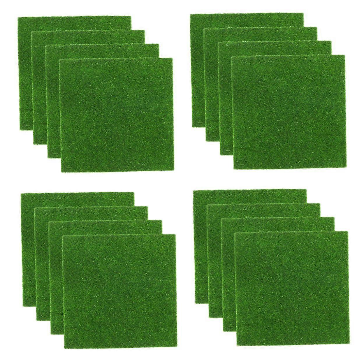 Artificial Moss Mats 16 Pieces Flocked Grass Sheets For DIY Fairy Garden Bonsai Terrarium Crafts Safe Elastic Surface