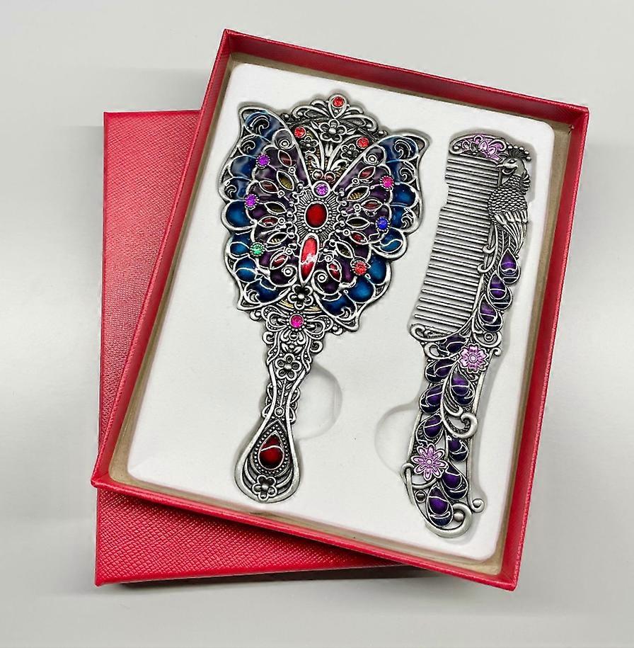Butterfly Peacock Mirror Comb Set Holiday Gift