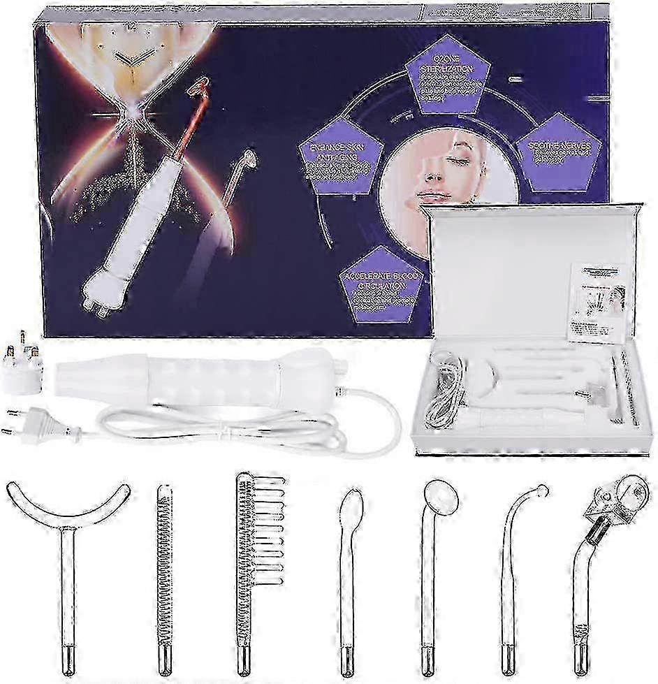 High Frequency Device, Portable Electrotherapy Wand Machine With 7 Purple Argon- Skin Tightening - Wrinkle Reduction,White 25-26