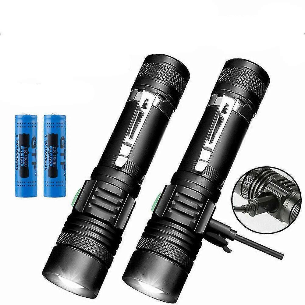 2 Pack 20000lm Shadowhawk Flashlight Rechargeable Usb T6 Led Tactical Torch