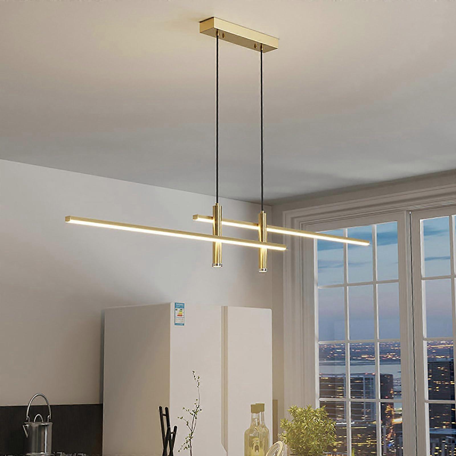 Modern Led Pendant Light, Dimmable Linear Pendant With Spotlights, Height Adjustable Hanging Light, Gold 150cm