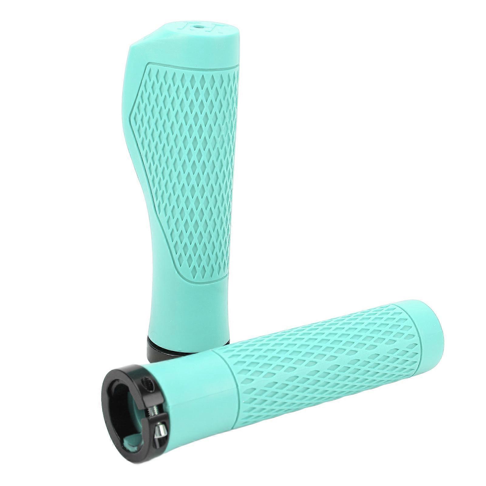 Pair of Cycling Handlebar Grips Rubber Anti Slip Shock Absorbing Ergonomic Cycle Locking Handle Grips Blue Green 