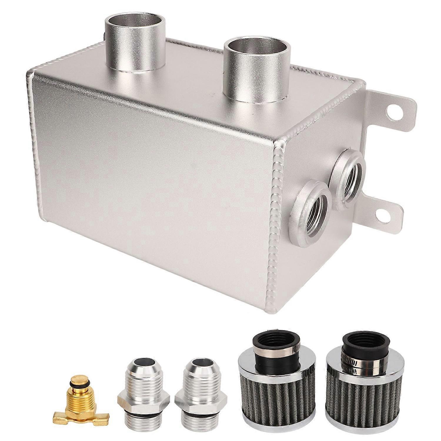 1200ml Oil Catch Can Kit Engine Twin Baffle Dual Filter Oil Tank Reservoir AN8 Hose Fitting Silver