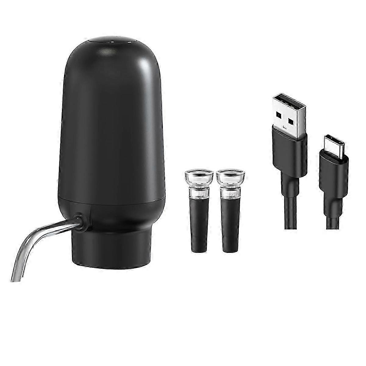 Electric Wine Pourer, Rechargeable Wine Aerator with 2 Wine Stoppers, Portable 1-Button Automatic WBlack SZRH