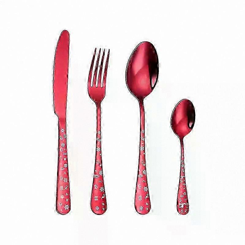 Ensemble de couverts en acier inoxydable - 26 pièces pour la table, comprenant un couteau, une fourchette, une cuillère, manches rouges et verts
