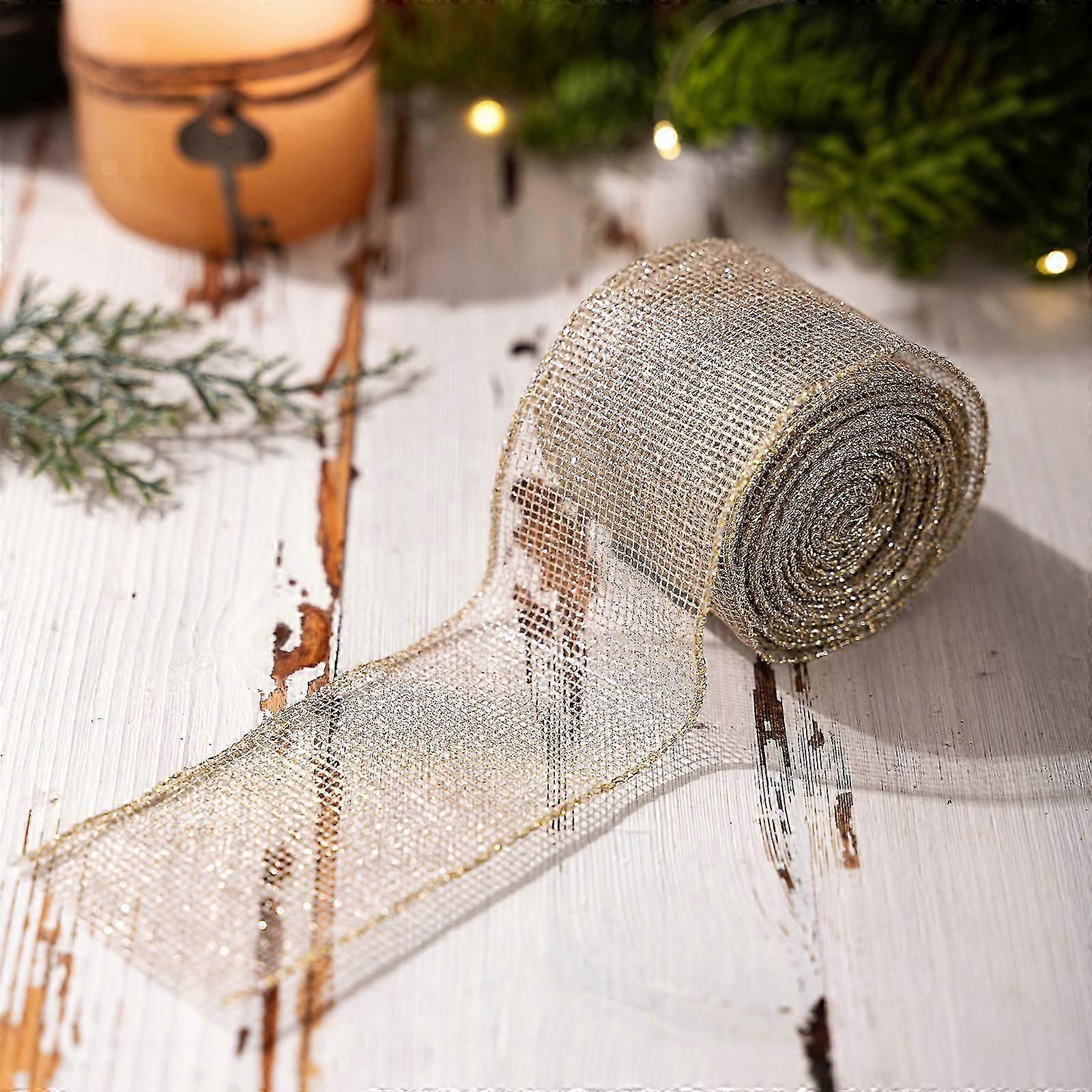 Christmas tree ribbon roll diy decorative bow ribbon red mesh ribbon gift box decoration mesh ribbon gold