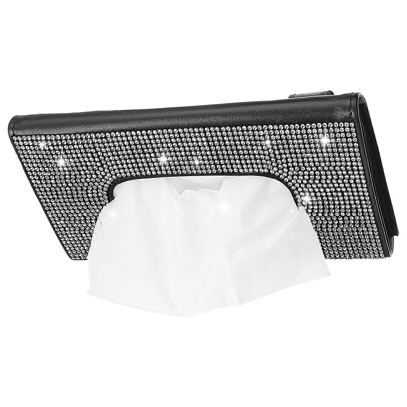 Sun Visor Tissue Holder for Car with Rhinestone Style Black